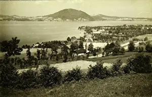 Ischl: Weyregg at the Lake Attersee. View from top on the