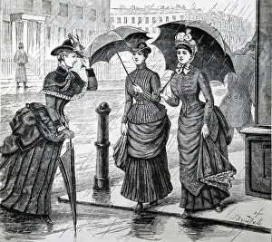 Corsets: Whalebone: Well-corseted young ladies using umbrellas