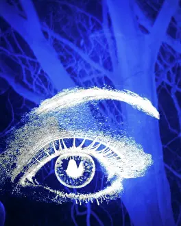 Disturbing: White and Blue Color Graphic Illustration of Human