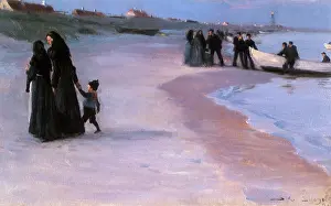 Kroyer: White Boat by the Edge of the Beach, Light Summer Evening