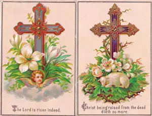 Paschal: White flowers and a cross on an Easter card