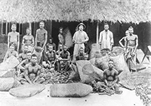 Overseer: White overseer with black workers in Belgian Congo, 1899