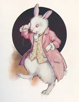Anxiously: The White Rabbit wearing a pink coat