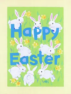 Ayliffe: White rabbits and daffodils - Happy Easter