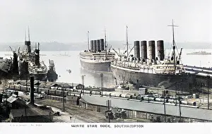 Mauretania: White Star dock with three liners, Southampton