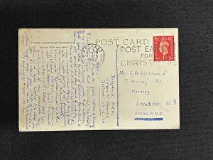 Hornsey: White Star Line, RMS Olympic, with crane, on postcard (back)