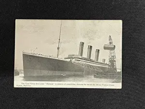 Maschinenfabrik: White Star Line, RMS Olympic, with crane, on a postcard