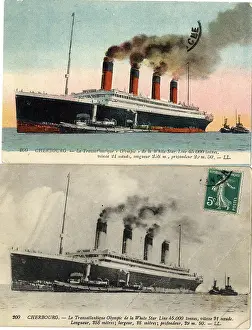 Funnelled: White Star Line, RMS Olympic, two postcards, Cherbourg