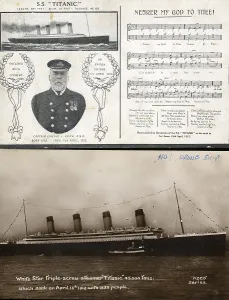 Nearer: White Star Line, RMS Titanic - two postcards