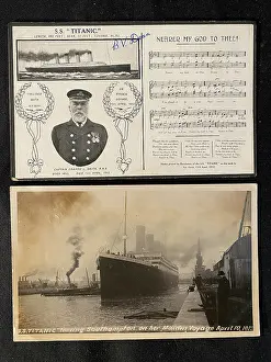 Nearer: White Star Line, RMS Titanic - two postcards