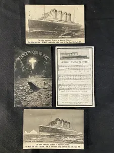 Nearer: White Star Line, RMS Titanic - four postcards