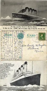 Icebergs: White Star Line, RMS Titanic - three postcards