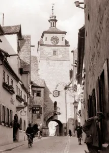 Rothenburg: The White Tower and Iron Sign on Building a Chalice