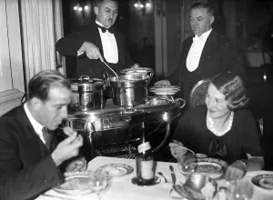 Restaurants: WHW stew eating in a restaurant, 1934