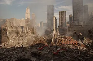 Excavators: Wide view of the ruins of the World Trade Center