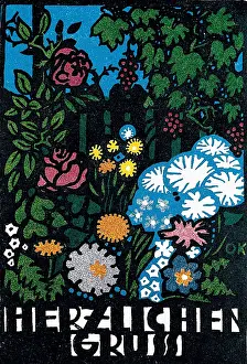 Gruss: Wiener Werkstatte post card with flowers