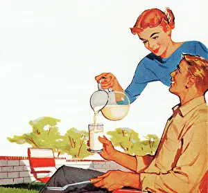 Barbecue: Wife Pours Milk