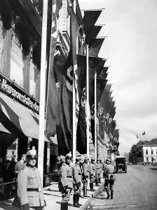 Flagpole: The Wilhelmstrasse decorated for the reception of Hitler