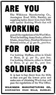 Accrington: Wilkinson Manufacturing Co knitting wools for WW1 comforts