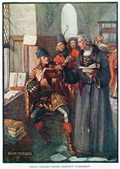 Jessica Talmage Collection: William Caxton in his workshop