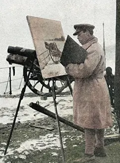 Rothenstein: William Rothenstein painting a war scene