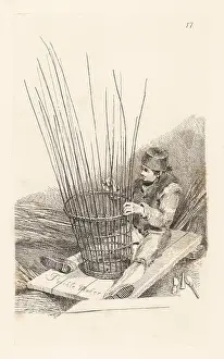 Working Class: A willow basket weaver at work, London, Regency era