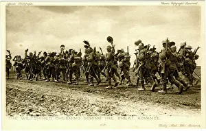 Cheering: Wiltshires cheering during great advance, WW1