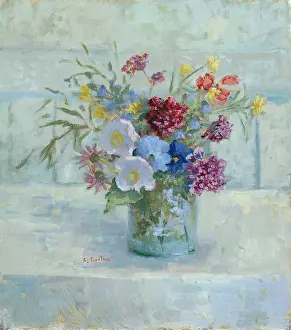 Scabious: Wind Flowers and Scabious in a glass jar