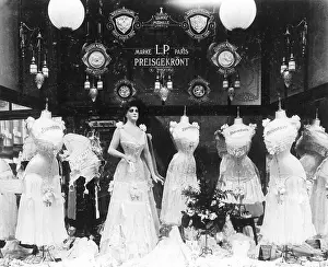 Corsets: The window of a corsetry shop, 1909