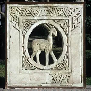 Coptic: Window of lime stone with gazelle