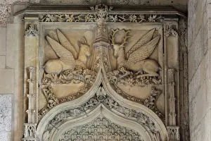 Feasts: Winged deer relief, Palais Jacques Coeur, Bourges, France