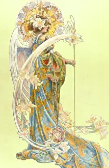 Lilies: Winged female figure with white lilies