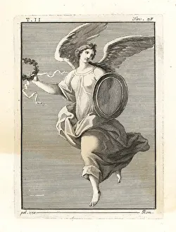 Ercolano: A winged Victory, with shield and wreath of oak leaves
