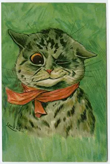 Winking: Winking cat on a postcard
