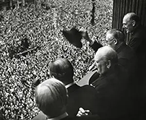 Winston Churchill addressing the crowd at Whitehall