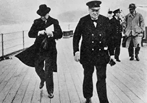 Delano: Winston Churchill on the deck of the Augusta, 1941
