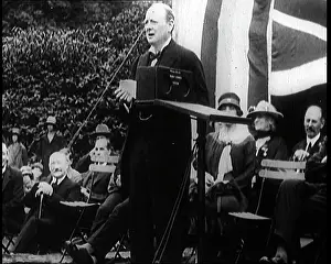 Infront: Winston Churchill Making a Speech From a Platform