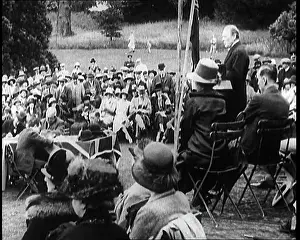Infront: Winston Churchill Making a Speech From a Platform