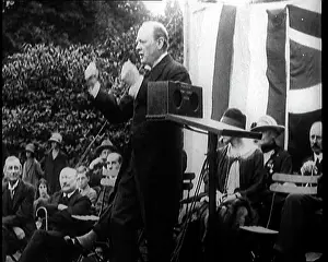 Infront: Winston Churchill Making a Speech From a Platform