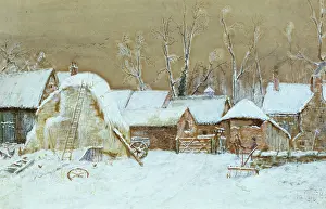 Haystack: Winter Farmyard with Haystack - snowscene