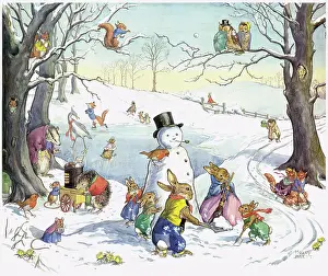 Hedgehogs: Winter Games - rabbits making snowman