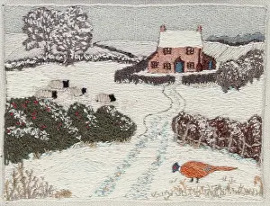 Pheasants: Winter Gleaning (embroidery)