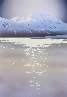 Floes: Winter lake with mountains