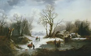 Leeuw: Winter Landscape ' with figures on lane