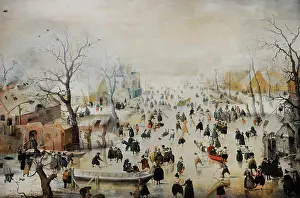 Sledge: Winter Landscape with Ice Skaters, c. 1608, by Hendrick Aver