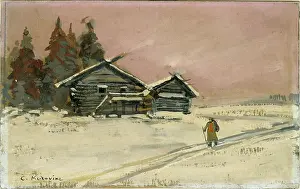 Alekseevich: Winter Landscape with two wooden Huts