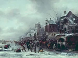 Molenaer: Winter Scene ' with activity on the ice