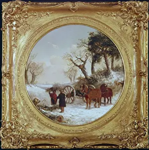 Smythe: Winter scene ' two figures and timber drug