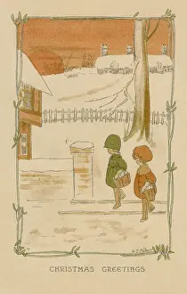 Hildmiller: Winter scene. Girls with baskets