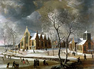 1663: Winter Scene – with ice skaters & churches